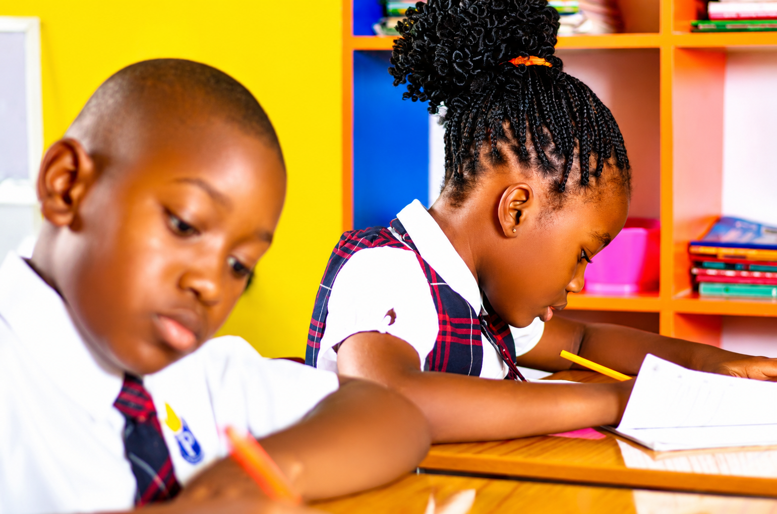 Children reading in a library setting